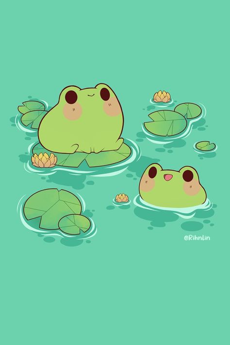 Happy froggies hanging out in a pond 💧🐸 🌱 Visit my instagram for more whimsical forest creatures and tons of cute mushroom art 🍄 Also check my redbubble store for stickers, tshirts and other prints! Cute Creatures Drawing, Cute Mushroom Art, Frog Things, Pond Drawing, Creatures Drawing, Baby Frog, Frog Wallpaper, Baby Animal Drawings, Frog Drawing