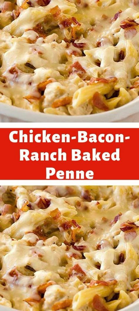 Chicken Bacon Ranch Bake, Penne Recipes, Pasta Creamy, Chicken Ranch Pasta, Chicken Bacon Ranch Pasta, Baked Penne, Chicken Bacon Ranch Casserole, Chicken Ranch, Ranch Pasta