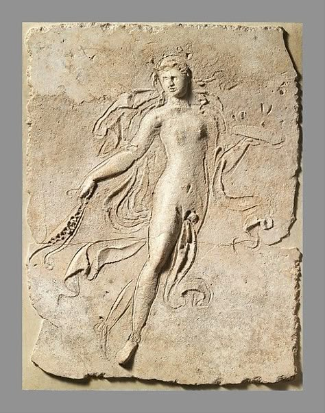 The nude female figure flies to the right with her drapery floating loosely behind her. She holds a wreath in her right hand and a platter in her left. Ancient Roman Art, Roman Sculpture, Ancient Sculpture, Roman History, Relief Sculpture, Roman Art, 1st Century, High Relief, Greek Art