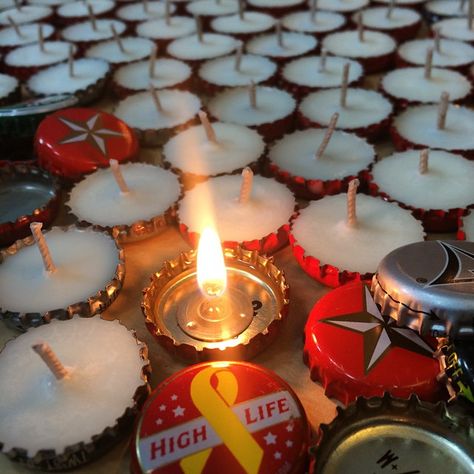 Bottle Cap Candles, Tea Candle, Candle Ideas, Beer Caps, Polaroid Photos, Bottle Cap, Tea Light Candle, Fun Crafts, Cycling