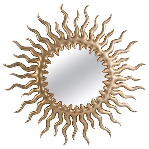 Melting Sun Mirror With Gold Paint Gold Sun Painting, Large Round Mirrors, Sun Mirrors, Wrought Iron Mirror, Sun Mirror, Sun Painting, Mirror House, Modern Mirror Wall, Mirror Reflection