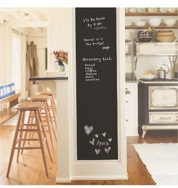 Love this chalkboard wall in this farmhouse kitchen area - it's Peel & Stick Chalkboard Wallpaper - super easy DIY project to try!  The kids LOVE it! Chalkboard Contact Paper, Chalkboard Wallpaper, Apartment Accessories, Chalkboard Vinyl, Chalkboard Stickers, Серая Кухня, Blackboard Wall, Kitchen Chalkboard, Large Chalkboard