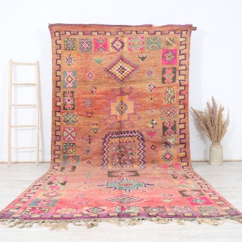 Vintage Moroccan Rug 6x11 FT Pink Boujaad Rug - Etsy Apt Ideas, Red Wool Rug, Moroccan Decor, Pink Decor, Vintage Moroccan Rugs, Vintage Moroccan, Moroccan Rug, Natural Wool, Floor Rugs