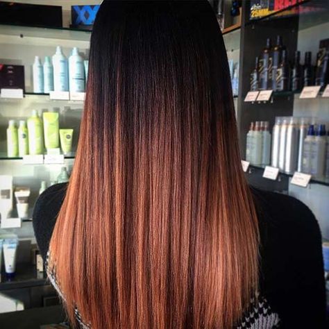 Balayage Hair Copper, Brown Ombre Hair Color, Black Hair Ombre, Trendy Haircuts Medium, Copper Ombre, Copper Balayage, Long Shiny Hair, Womens Haircuts Medium, Brown Ombre Hair