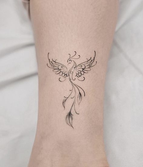 Phoenix Tiny Tattoo, Strength Feminine Tattoo, Phoenix Small Tattoo For Women, Behind The Ear Phoenix Tattoo, Pheonix Tattoo Tiny, Womens Phoenix Tattoo, Pretty Phoenix Tattoo, Love Nature Tattoo, Mother Of 6 Tattoo Ideas