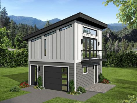 Garage Plan with Flex Space, 062G-0145 Garage Plans With Loft, Garage Apartment Plan, House Plan With Loft, Carriage House Plans, House With Balcony, Garage Loft, Garage Apartment Plans, Modern Garage, Garage Apartments