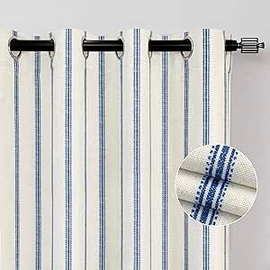 DriftAway Farmhouse Linen Blend Blackout Curtains 96 Inches Long for Bedroom Vertical Striped Printed Linen Curtains Thermal Insulated Grommet Lined Treatments for Living Room 2 Panels W52 x L96 Navy Blue Plaid Curtains, Lake House Window Treatments, Blue And White Curtains, Blue White Kitchens, Plaid Curtains, Striped Curtains, Beach Bath, House Luxury, Cold Prevention