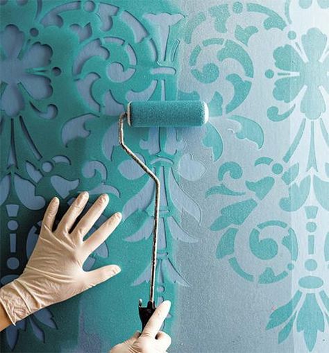 Creative Wall Painting Ideas | 22 Creative Wall Painting Ideas and Modern Painting Techniques Ombre Bedroom, Creative Wall Painting Ideas, Bright Room Colors, Damask Wall Stencils, Decorative Painting Techniques, Simple Wall Paintings, Faux Painting Techniques, Damask Wall, Room Colours