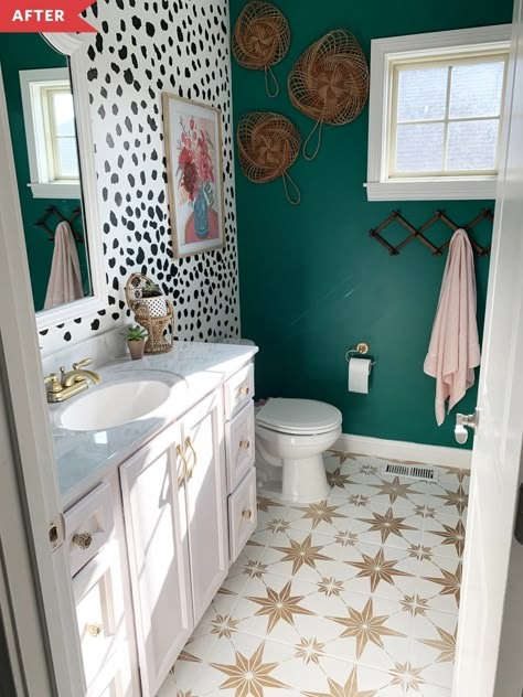 Small Bathroom Redo, Funky Bathroom, Spotted Wallpaper, Painted Bathroom, Girls Bathroom, Downstairs Bathroom, Bathroom Redo, Small Bathroom Decor, Bathroom Inspo