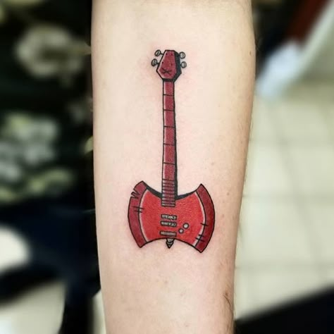 Guitar Axe Tattoo Marceline Guitar Tattoo, Marceline Bass Tattoo, Small Adventure Time Tattoo, Marceline Tattoo, Guitar Tattoos, Adventure Time Tattoo, Nerdy Tattoos, Guitar Tattoo, 4 Tattoo