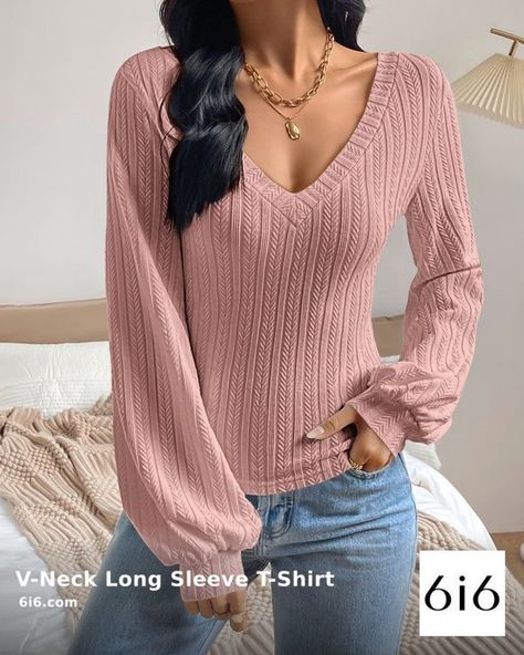 🍂 Fall in love with the perfect blend of comfort and style with our V-Neck Long Sleeve T-Shirt! 🛍️ Soft, slightly stretchy, and easy-to-care-for, this wardrobe essential is available in multiple sizes to fit you perfectly. Get yours now at just $24.66! 💸 ✨ Features: - Basic style - Opaque - Slightly stretchy - 95% polyester, 5% elastane ✅ Care instructions: Machine wash cold. Tumble dry low. Sizes: S-XL #LongSleeve #ShipFromOverseas #VNeck Shop now! Link in bio. 💕 Cute Tops For Women, Puff Sleeve Shirt, Maxi Dress Formal, Spring Tops, Sweaters Knitwear, Basic Style, Denim Top, Casual Top, Tops For Women