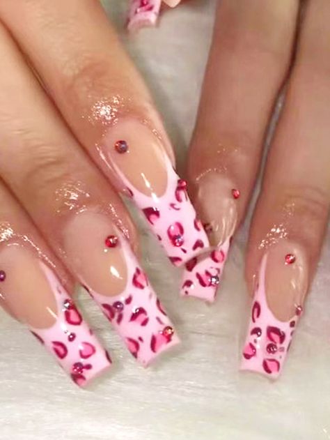 Pink Leopard Nails, Leopard Nail Art, Manicure Diy, Flower Nail Designs, Fake Nails With Glue, Nails Fake, Leopard Nails, Fake Nail, Stick On Nails