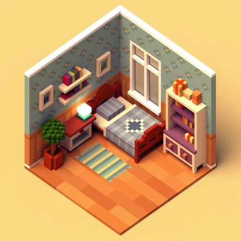 ArtStation - room, Elena Berezina Elena Berezina, 3d Isometric Room, Isometric Interior, Isometric Rooms, 3d Room Design, Voxel Art, 3d Isometric, Bangunan Minecraft, 3d Room