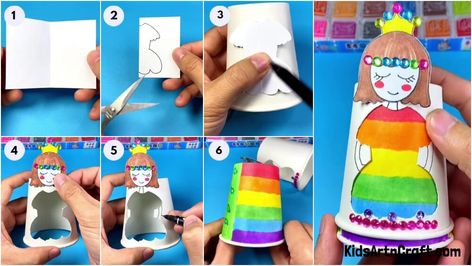 Rainbow Pattern Design, Paper Cup Crafts, Cup Dress, Cup Crafts, Leaf Drawing, Dress Doll, Indoor Activities For Kids, Doll Tutorial, Indoor Activities