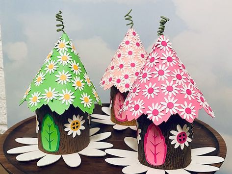 Paper Fairy House, Fairy Party Decorations, Trunker Treat Ideas, Fairy House Crafts, Cricut Birthday, Purple Cards, Cardboard House, Halloween Books, Homemade Candles