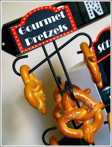 Movie Concession Stand Ideas, Pretzel Station, Indoor Movie Night Party, Pretzel Stand, Movie Theatre Birthday Party, Indoor Movie Night, Movie Theater Party, Birthday Movie Night, Mermaid Food