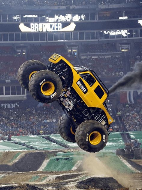 In the Monster Jam world of Monster Trucks, big, loud, and blown methanol engines have ruled the roost for years, but there’s another force rising on the horizon. The BroDozer Monster Truck is the newest member of the Monster Jam family and since it was inspired by the original BroDozer that Dave Sparks (a.k.a. Heavy D from the Diesel Brothers TV show) and his crew built, it was appropriate that it would be powered by a diesel engine. Hot Weels, Monster Jam, Monster Truck, Ford Trucks, Rottweiler, Motorsport, Monster Trucks, Jam, Motorcycles