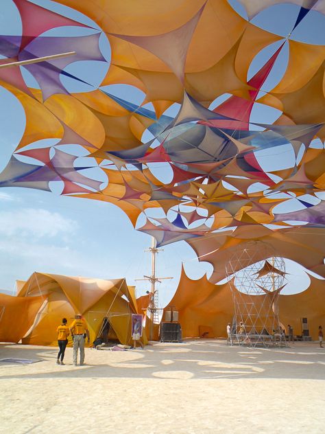 Burning Man Art, Lightning In A Bottle, Tensile Structures, Shade Design, Black Rock City, Sacred Spaces, Burning Man Festival, Shade Structure, Shade Sail