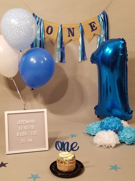 Diy 1st Birthday Photo Shoot At Home, Simple First Birthday Photoshoot, Baby Boy 1st Birthday Photoshoot, First Birthday Decorations Boy, Simple First Birthday, Blue's Clues Birthday Party, Boys First Birthday Cake, Baby First Birthday Themes, Video Games Birthday Party