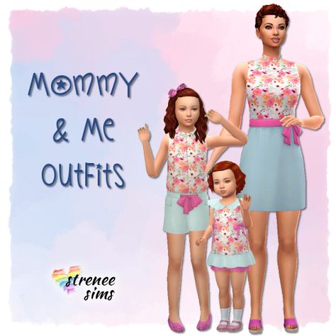 Mommy and Me Outfits | 8 Matching outfits for adults, children and toddlers. | #Sims #Sims4 #TS4 | www.streneesims.com Sims 4 Cc Mommy And Me, Sims 4 Mommy And Me Outfits, Sims 4 Matching Family Outfits Cc, Barista Outfits, Child Outfits, Mommy Me Outfits, Mom And Baby Outfits, 4 Family, Sims 4 Family