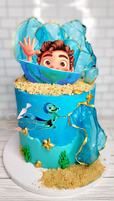 Luca Birthday Cake Ideas, Luca 2nd Birthday Party, Luca Cake Disney, Luca Birthday Theme, Luca Birthday Invitations, Disney Themed Cakes, Disney Collage, Lucca, Cakes For Boys