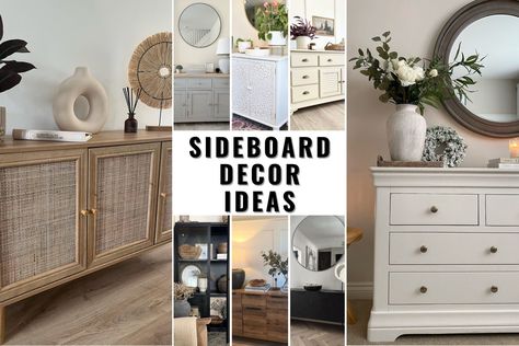 Discover 28 sideboard decor ideas to transform your home. From modern and minimalist to cozy farmhouse and elegant black designs, find inspiration for every room. Perfect for the living room, dining room, entryway, and more. Elevate your home decor with these stylish and functional setups. Sideboard Table Decor Living Room, Modern Farmhouse Sideboard Decor, Decorating Top Of Sideboard, Staging A Sideboard Buffet, Living Room Decor Sideboard, How To Style A Sideboard Living Room, Dining Room Table And Sideboard, How To Style Sideboard Buffet, Boho Sideboard Decor