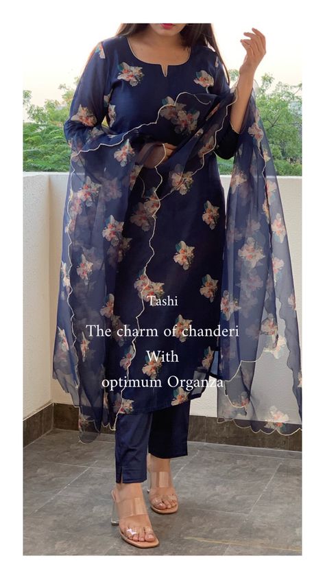 Organza Kurti Pant Designs, Organza Salwar Suit Designs Latest, Organza Dress Neck Designs, Navy Blue Kurti Design, Organza Chudidhar Models For Stitching, Floral Organza Kurti Designs Latest, Organza Churidar Designs, Organza Kurta Designs, Floral Organza Kurti Designs