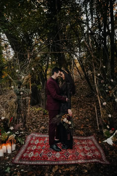 Halloween Elopement, Gothic Forest, Forest Ceremony, Goth Wedding Dresses, Dark Romantic Wedding, Wedding Gothic, Moody Forest, Witch Wedding, Dark Wedding Theme