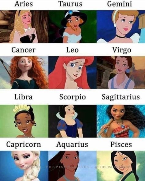 Astrological Signs as Disney Princesses Disney Princess Zodiac Signs, Zodiac Charts, Disney Princess Zodiac, Zodia Pești, Disney Zodiac, Zodiac Clothes, Zodiac Signs Animals, Zodiac Signs Pictures, Zodiac Things