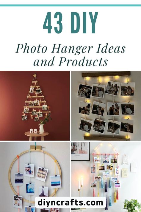 43 DIY Photo Hanger Ideas and Products Diy Picture Hanger, Picture Holder Diy Photo Displays, Diy Picture Hanging Ideas, Ways To Hang Pictures On A Wall, Macrame Photo Wall Hanging, Diy Photo Holder, Photo Hanger, Homemade Pictures, Diy Photo Display