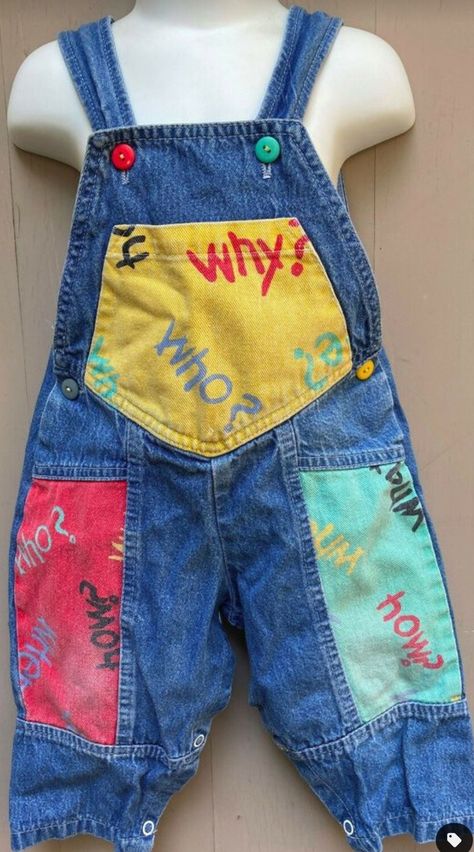 Clown Overalls, Kidcore Overalls, Overalls Drawing, Colorful Overalls, 80s Overalls, Clowncore Outfit, Yellow Overalls, Who What Where, Clown Clothes