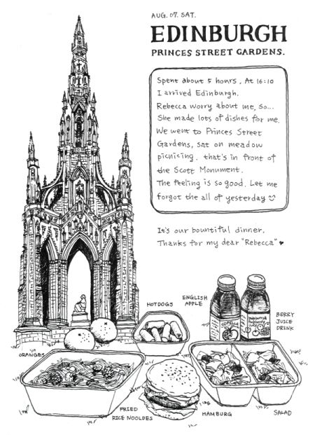 Drawing Diary, London Drawing, Scott Monument, Berry Juice, Architectural Sketch, Bullet Journal Inspo, Sketchbook Journaling, Travel Board, Mail Art