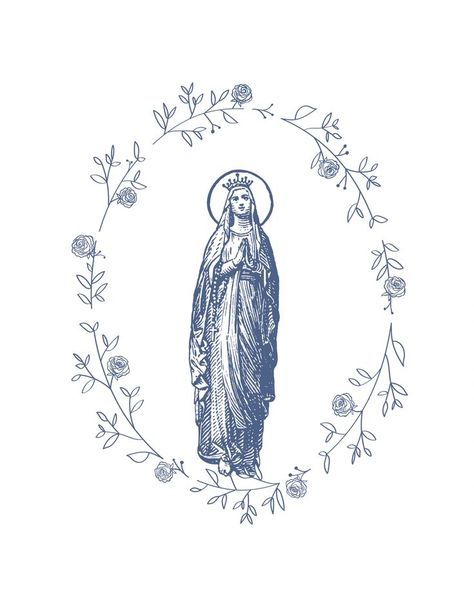 Blue Catholic Aesthetic, Catholic Art Aesthetic, Catholic Wallpaper Aesthetic, Catholic Drawings, Mary Illustration, Catholic Illustration, Mary Wallpaper, Catholic Icons, Catholic Artwork