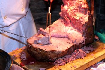 A Baron of Beef is "both sides of the rump together, with the back part of the sirloin attached." Baron Of Beef, Buffet Recipes, The Penguin, Both Sides, Beef Recipes, North American, Meat, Weddings, London