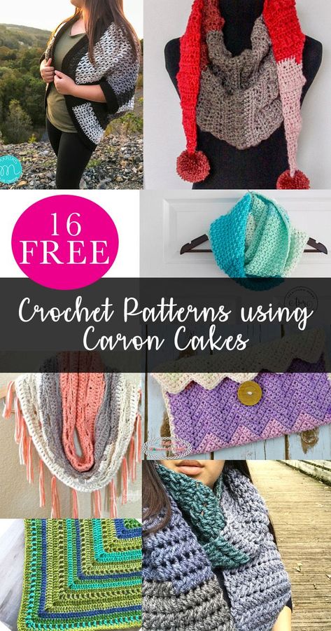 Free Crochet Patterns Using  Caron Cakes | Caron Tea Cakes | Caron Big Cakes | Crochet Scarf | Crochet Bags | Crochet Shrug | Crochet Blanket Caron Cake Crochet Patterns, Caron Cakes Crochet, Shawl Ideas, Bernat Pop, Shrug Crochet, Crochet Cake, Caron Cakes, Caron Yarn, Knit Items