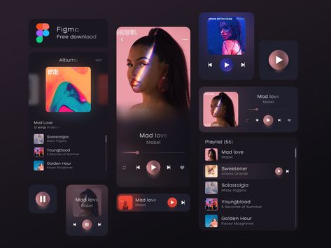 Free Music Apps Android, Music Ui Design, Music Apps For Android, Playlist Design, Playlist App, Music Ui, Neon Palette, Music App Design, Music Player Design