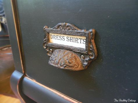 Love these pulls!  The Shabby Cottage Home: "Masculine" Black Empire Dresser Industrial Dresser, Empire Dresser, Garage Sale Finds, Dresser Handles, Cottage Home, Furniture Finishes, Shabby Cottage, Milk Paint, Garage Sale