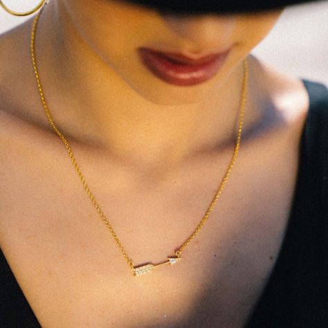 The Direction Necklace has an arrow that is studded with sparkling stones in the tip and the tail.⁠ An arrow holds so much power, symbolising reaching and achieving your goals, as well as providing protection. 🙏⁠ ⁠ Shop the necklace via the link in bio. Ring Stacks, Creole Earrings, Hand Necklace, An Arrow, Heavy Chain, Jewelry Lockets, Bar Stud Earrings, Cubic Zirconia Necklace, The Necklace