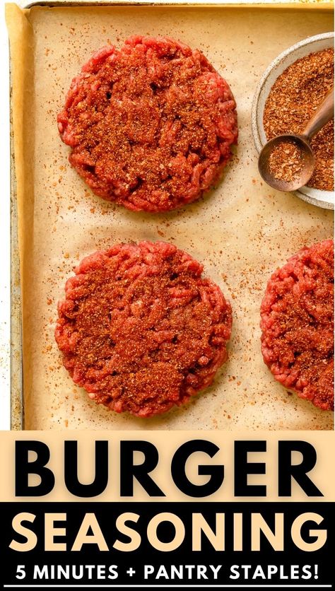 Montreal Steak Seasoning Burgers, Hamburger Meat Seasoning Recipes, Seasoning Hamburgers For The Grill, Simple Burger Seasoning, Homemade Hamburger Seasoning, Spices For Hamburger Patties, Amazing Burger Recipes, How To Season Hamburger Meat, Burger Seasoning Worcestershire