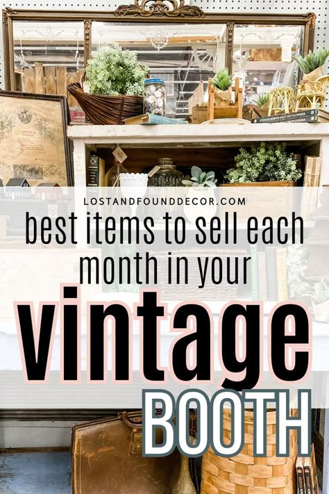 To help you in your journey as a vintage booth owner, I have a great guide to share with you today that will help you know what vintage items sell best during each season. Rotating your antique booth display and having it fit with the seasonal retail cycle is one of the best antique booth tips out there! Click to get my full month-by-month guide for free