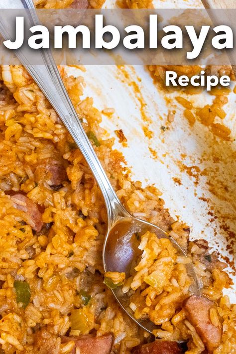 Pinterest image: photo of Jambalaya with caption reading "Jambalaya Recipe" Cajun Dishes Louisiana, Louisiana Rice, Easy Jambalaya Recipe, Easy Jambalaya, Jambalaya Recipe Easy, Louisiana Dishes, New Orleans Recipes, Cajun Dishes, Jambalaya Recipe