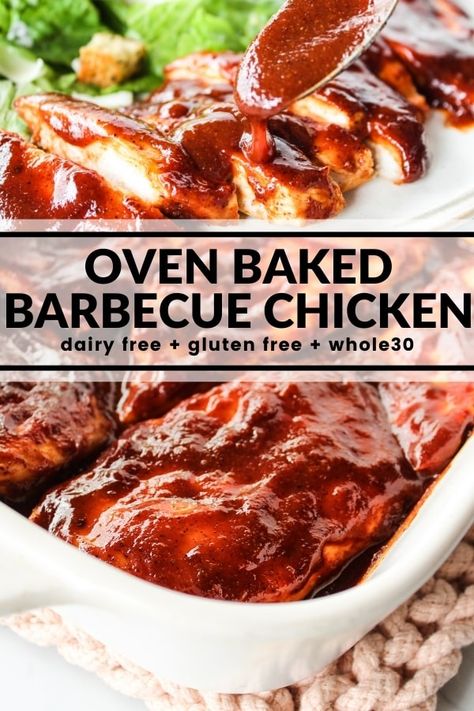 This Oven Baked Barbecue Chicken is slathered in an easy homemade sauce you'll want to make again and again! Use boneless and skinless breasts or thighs for this family favorite entree. Barbecue Chicken In The Oven Boneless, Barbecue Chicken Breast In The Oven, Bbq Boneless Chicken Breast, Barbecue Chicken In The Oven, Oven Baked Bbq Chicken Breast, Boneless Skinless Chicken Breast Recipes Baked, Oven Baked Barbecue Chicken, Oven Bbq Chicken Breast, Baked Barbecue Chicken