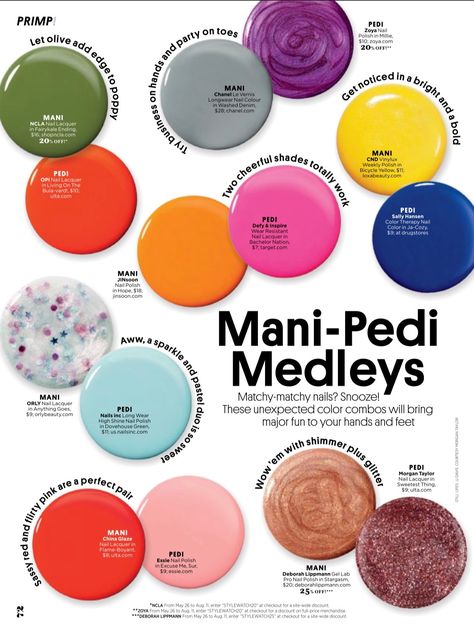 Summer Mani Pedi, Mani Pedi Color Combos, Mani Pedi Combos, Nail Polish Combinations, Nail Color Combinations, Mani Ideas, Nail Color Combos, Pedicure Colors, Hair Diy