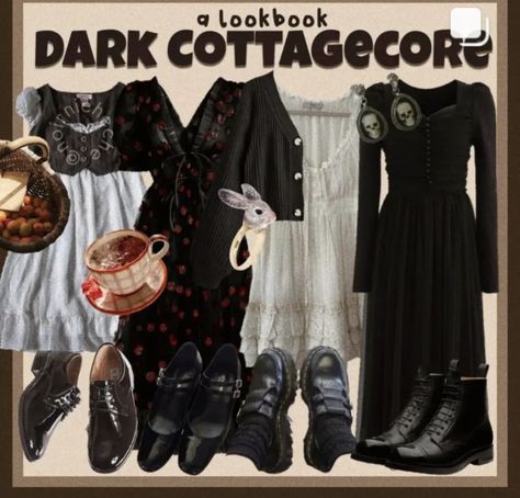 Corvidcore Aesthetic Outfits, Cottagecore Aesthetic Outfits Autumn, Witchy Cottagecore Aesthetic Outfits, Witchy Fashion Aesthetic, Whimsy Gothic Outfit, Witch Style Outfits, Cottagecore Lookbook, Dark Cottagecore Outfits, Dark Cottagecore Fashion