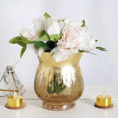 Mercury Glass Candle Holders, Gold Foil Design, Vase Holder, Verre Design, Glass Flower Vases, Wedding Vases, Floral Vase, Candle Vase, Tealight Candle