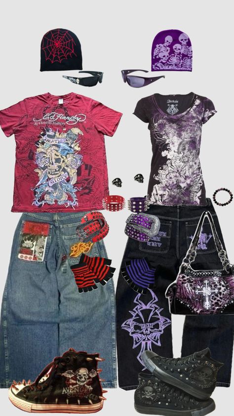 Y2k Emo Clothes, 2000s Alt Fashion, Matching Outfits For Couples, Outfits For Couples, Silly Clothes, Trashy Outfits, Matching Fits, Couple Fits, Under Your Spell