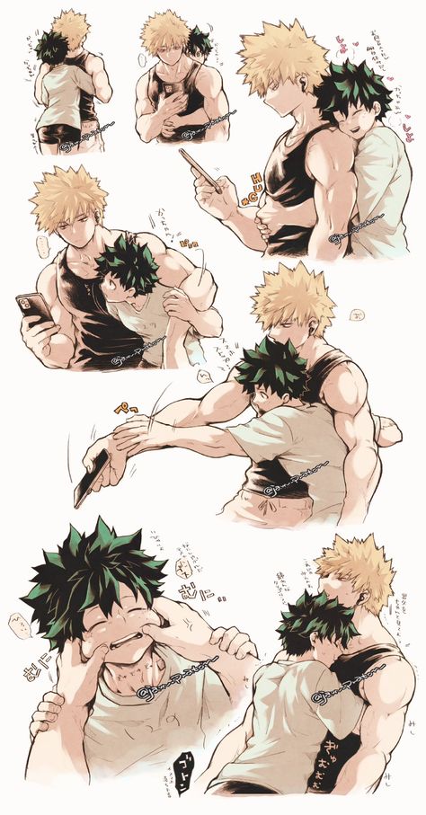 Chibi Bakudeku, Chibi Bakugou Cute, Bakugo X Deku Cute, Bunny Deku X Kacchan, Two Chibi Poses, Bkdk Family, Bkdk Omegaverse, Baku X Deku, Bakudeku Mpreg Birth