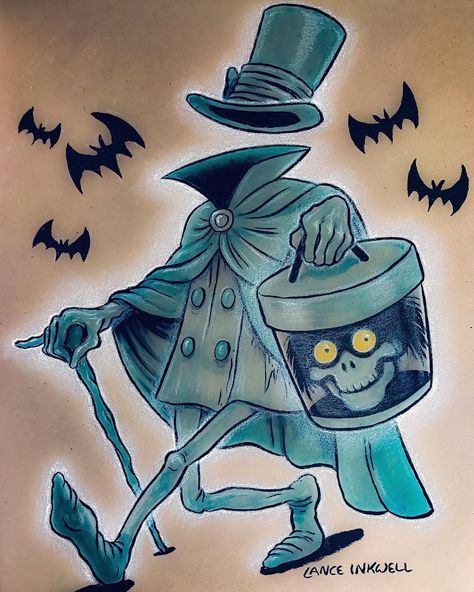 Today's sketch... Haunted Mansion's Hatbox Ghost. This was a really fun quick sketch. I don't do fan art too often, but I'm obsessed with… Lance Inkwell, Beetlejuice Room, Disneyland Art, Haunted Mansion Decor, Mansions Interior, Phantom Manor, Hatbox Ghost, Foolish Mortals, Halloween Disney