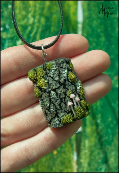 Cute mushroom necklace Forest jewelry woodland witch's jewelry jewelry mossy sag moss forest necklace tree bark Mushroom stump moss woodland toadstools shrooms polymer clay Mossy Mushroom, Tree Bark Crafts, Woodland Witch, Moss Forest, Forest Necklace, Forest Jewelry, Mushroom Crafts, Mushroom Necklace, Cute Forest