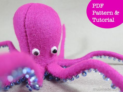 Unique Decor Diy, Octopus Sewing Pattern, Octopus Sewing, Octopus Template, Felt Octopus, Craft Pipe Cleaners, Diy Felt Animals, Felt Animal Pattern, Felt Animal Patterns